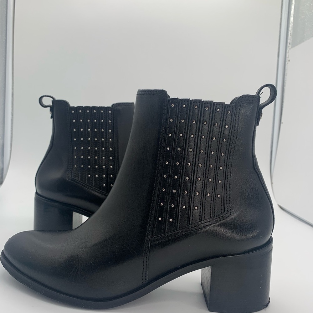 Dune Ankle Boots Studded Black‎ Leather Block Heel size size 10